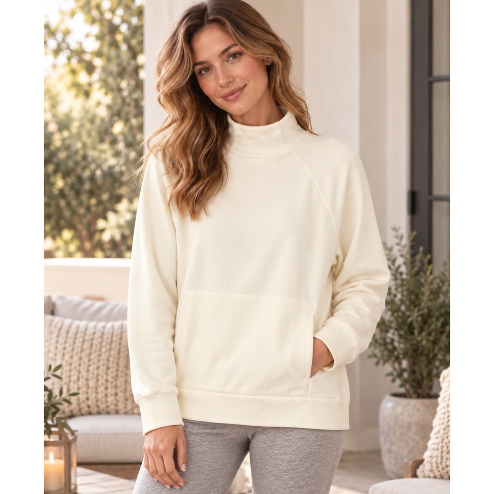 Fabletics Womens Zaylee Funnel Neck Tunic XXL Cream Thumbholes Athleisure